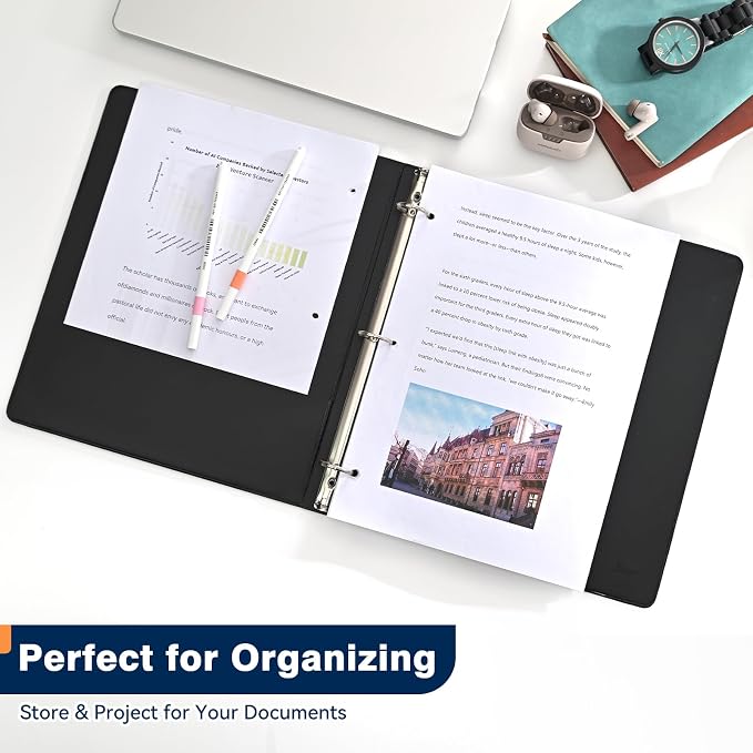 SUIN 1-inch 3 Ring Binder with Durable -Premium 1'' Binders with 3 Roung Ring, Large 200 Sheet Capacity, Fit 8.5" x 11" US Letter Size Paper (1'' -Black 12 Packs)
