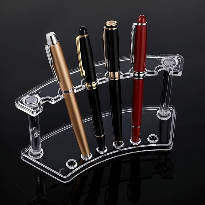 Tinlade 2 Pieces Plastic Pen Holder Stand Display Rack 6-Slot Pen Makeup Brush Rack Organizer Eyebrow Stand for School Office Home Store(Clear,black)
