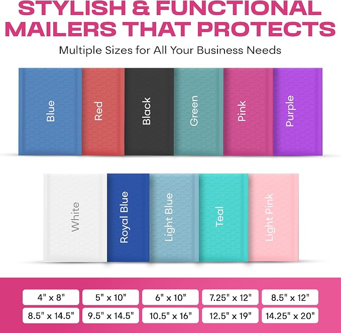 Hot Pink Bubble Mailers 6x10, Self Seal Poly Padded Envelopes #0, 500 Pack | Fits Cards, CDs & Small Items,No Tape Needed,Cushioned Protection,Water-Resistant Poly,Bulk Pack for Small Business