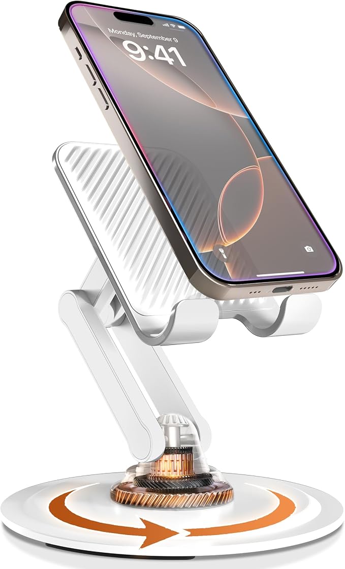 COOPER 360° Stand, Rotating Cell Phone Stand for Desk | Sturdy Metal Base, Foldable, Portable | Cell Phone Holder for Desk (Cream White) | 360° Click Rotating, Adjustable, Foldable, Portable, Metal Base, Cell Phone Holder for Desk; Fits all Samsung, An...