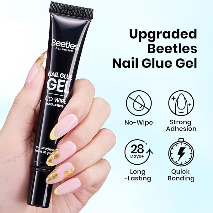Beetles Solid Nail Glue Gel 2Pcs 20g for Nail Tips, No Wipe Hands-Free Nail Tip Glue, Super Strong for Press On Nails, Acrylic Fake Nails & Nail Extensions, 3D Nail Art, UV/LED Lamp Required