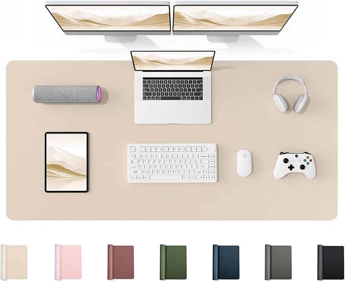 YSAGi 55" x 24" Large PU Leather Desk Mat for Keyboard and Mouse - Waterproof Non-Slip Desk Pad Protector for Office, Home, Writing Desk, Beige