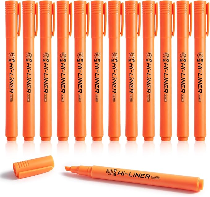 M&G Liner Highlighters, 12-Count Pack Orange Highlighters, Chisel Tip No Bleed Highlighter Pens for Office Documents, Planning, and Everyday Organization