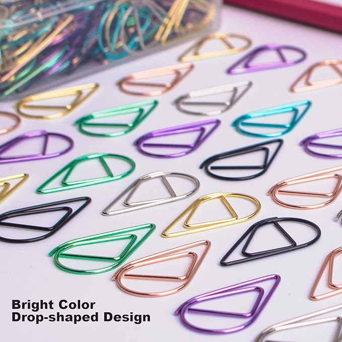70 Pieces Multicolor Cute Paper Clips Large, VENCINK Smooth Stainless Steel Tear Drop-Shaped Wire Paperclips for Office Supplies Wedding Women Girls Kids Students Paper Work