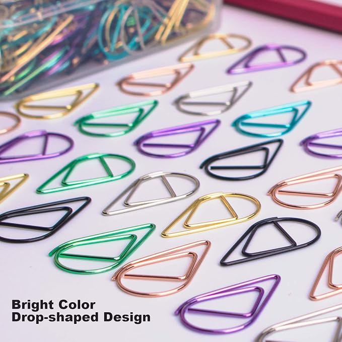 Multicolor Cute Teardrop Paper Clips 1 Inch 300 Pieces | Drop-Shaped, Stainless Steel, For Office Supplies School Document Organizing, DIY & Daily Home Use