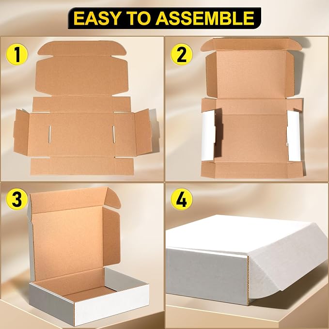 Shipping Boxes, White Corrugated Cardboard Boxes Literature Mailer Boxes Gift Boxes Small Boxes for Shipping Wrapping Mailing Packaging Small Business (White, 12" x 9" x 2"/5 Pack)