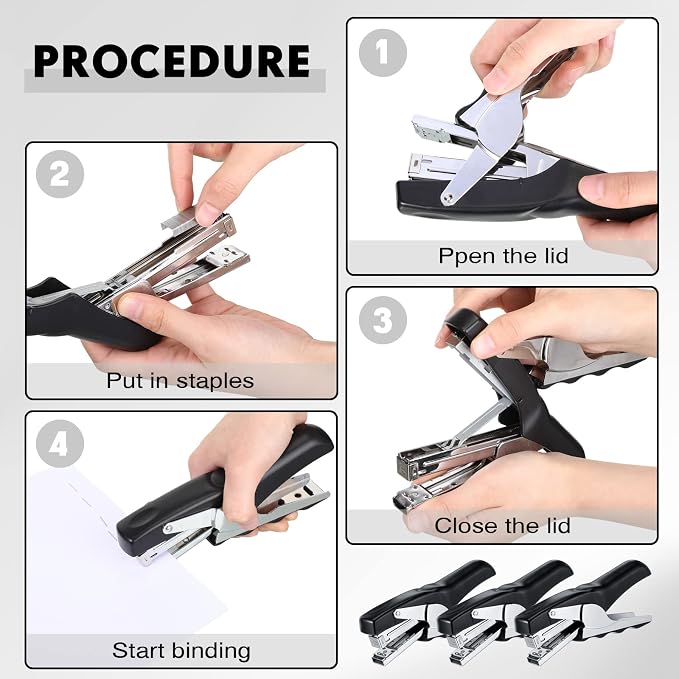 Yexiya 3 Pcs Heavy Duty Plier Stapler Heavy Duty Office Hand Held Staplers Effortless 50 Sheet Capacity Desk Good for Stapling Home Warehouse School, Black