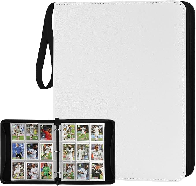 GERMUN 3 Ring 9 Pocket Zipper Card Binder, 720 Double Sided Standard PU Trading Card Album Folder for TCG & Sports Cards, Not Fit Top Loaders (white)