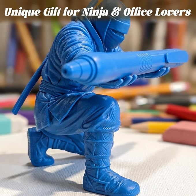 3D Printed Ninja Pen Holder - Cool Ninja Figurine Pen Stand, Decorative Desk Organizer for Office & Home (blue)