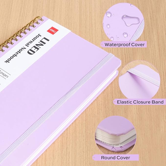 deli Purple Lined Spiral Journal Notebook, 160 Pages, A5 (5.5"x8") Hardcover Writing Notebook, College Ruled Spiral Bound Journal for Women & Men - Perfect for Work, School, Office & Note Taking