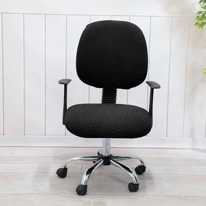 MIFXIN Office Chair Cover Stretch Elastic Slipcovers 2 Piece Jacquard Computer Chair Backrest Cover & Seat Cover Furniture Protector for Home Office, Only Covers, NO Chair (Black)