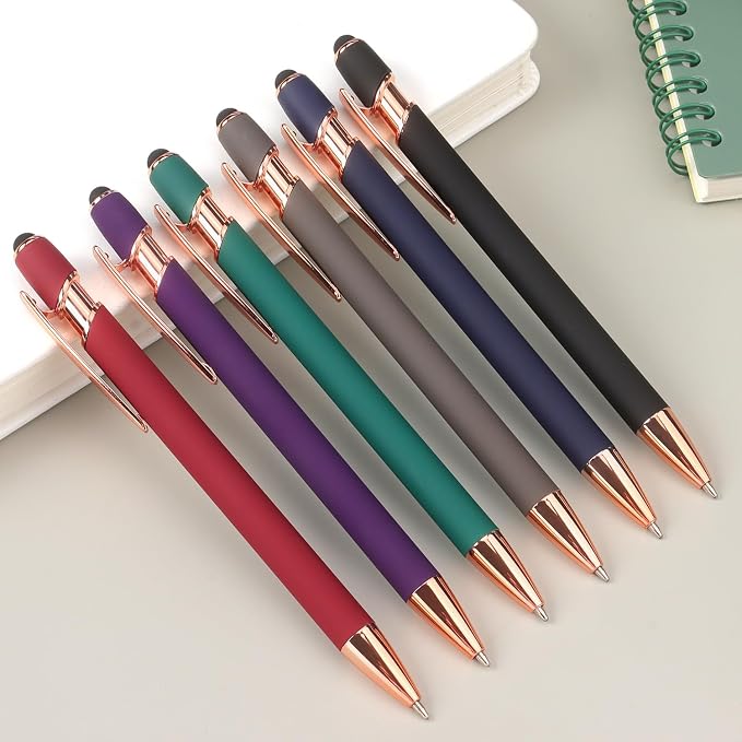 6 Pack Ballpoint Pen 2-in-1 Pen with Stylus tip, 1.0 mm Black Ink | Metal Stylus Pen for Touch Screens