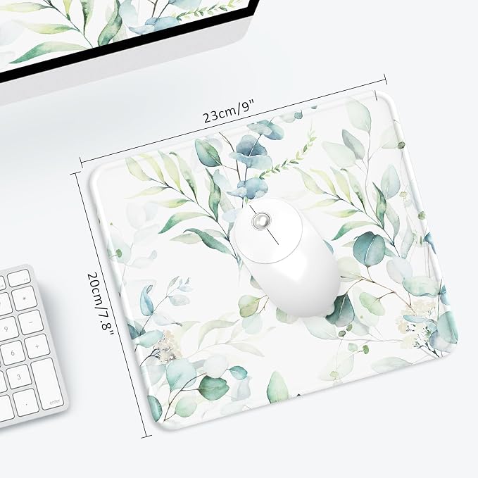 Mouse Pad with Stitched Edge, Multiple Patterns Computer Mouse Pads with Non-Slip Rubber Base, Washable Cloth Mousepad, for Gaming, Laptop, PC (Leaves)
