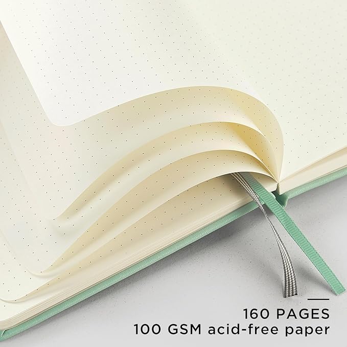 &And Per Se Dotted Journal Notebook, A5 Hardcover Leather Dotted Journal, 160 Pages 100gsm Thick Dot Grid Paper, 3 Sheets of Stickers Included - 5.7'' x 8'' (Emerald)
