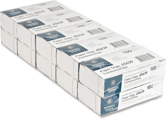 Business Source Paper Clips, Jumbo, .041 Wire Gauge, 1000/ Pack, 41 Mile (65639) (Pack of 10)