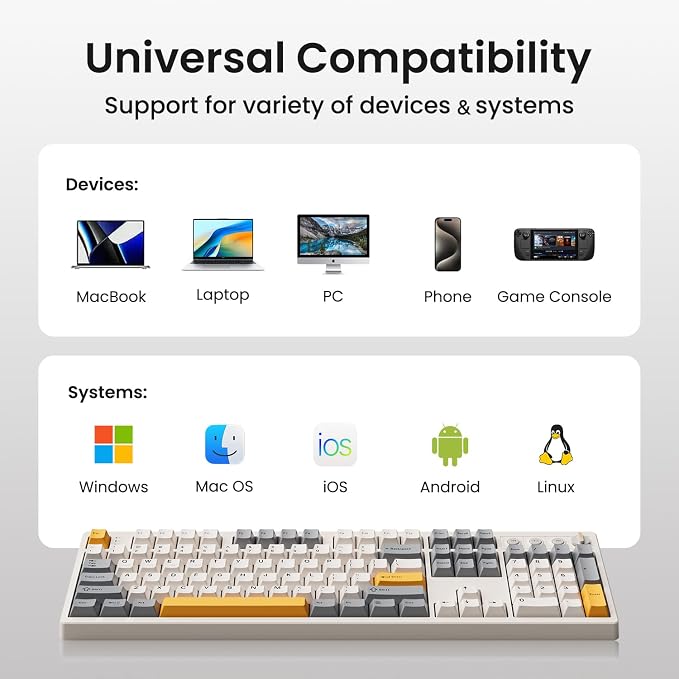 Kisnt KN104 Wireless Mechanical Keyboard for Office& Gaming | 100% Full Size with numpad, Bluetooth/2.4GHz/USB-C, Custom RGB, Hot-Swappable, Knob Control, Creamy Sound with Linear Switch