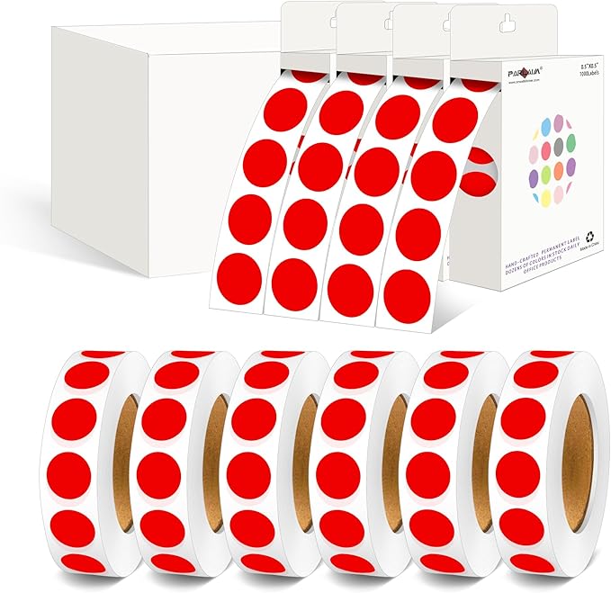 PARLAIM 1/2 Inch Diameter Dot Stickers, 10 Rolls 10000pcs Red Self-Adhesive Color-Code Dot Stickers Permanent Adhesive Round Circle Labels for Office
