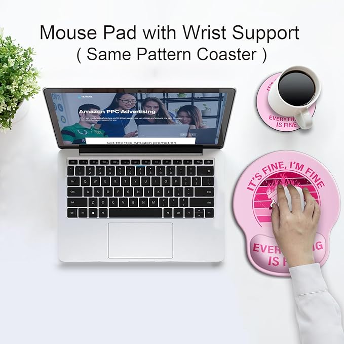 Ergonomic Mouse Pad with Wrist Support Rest,Large Mousepad Gel Wrist Rest, with Coaster Non-Slip & Pain Relief for Computer, Desk, Home&Office-Pink It's Fine