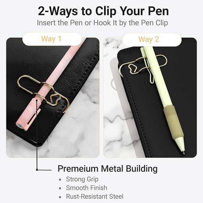 Heart Paper Clip Pen Holder for Notebooks, 9-Pack Metal Pen Clip | Paperclip Pen Holder Clips for Journal and Planner, Cute Stationery Accessories for School, Office
