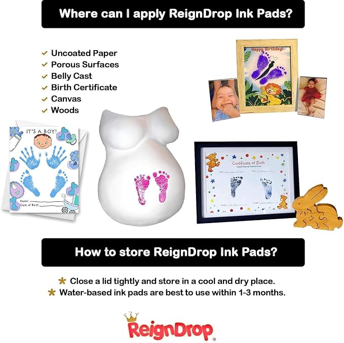 ReignDrop Ink Pad For Baby Footprint & Handprint - Creates Impressive Long Lasting Keepsake Stamp for Infant & Kids. Smudge Proof, Easy to Wipe Off Skin, Safe & Gentle Acid Free(Sky Blue)
