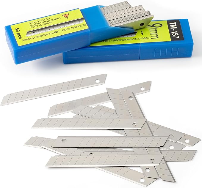 100PCS 9mm Box Cutter Knife Replacement Blades 60 Degree Carbon Steel 9mm Snap Off Blades,Fits Most Retractable Knives