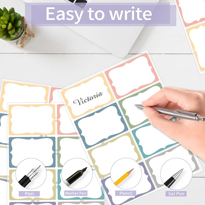 Starboling Name Tag Stickers, 200 Pcs 3"x2" Multicolor Plain Labels With Colorful Border for Office, Meeting, School and Home