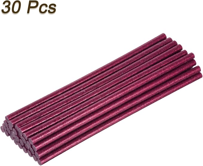 uxcell 30pcs Full Size Hot Glue Gun Sticks 8-inch x 0.27-inch High Sticky Small Hot Glue Sticks for Glue Gun, Glitter Rose Red