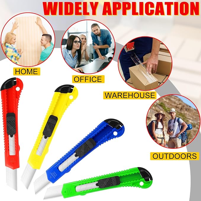 WILLBOND 120 Pack Box Cutter Retractable Utility Knife 18 mm Wide Blade Card Cutter with Snap off for Cardboard Art Craft for Office and Home Use (Multicolor)