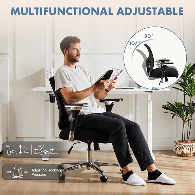 DUMOS Big and Tall Office Desk Chair, 500lbs Heavy Duty Mesh Chair | Ergonomic 4D Armrest, Comfortable Lumbar Support, Wide Seat, 360° Swivel Rolling Wheels, Adult, Black