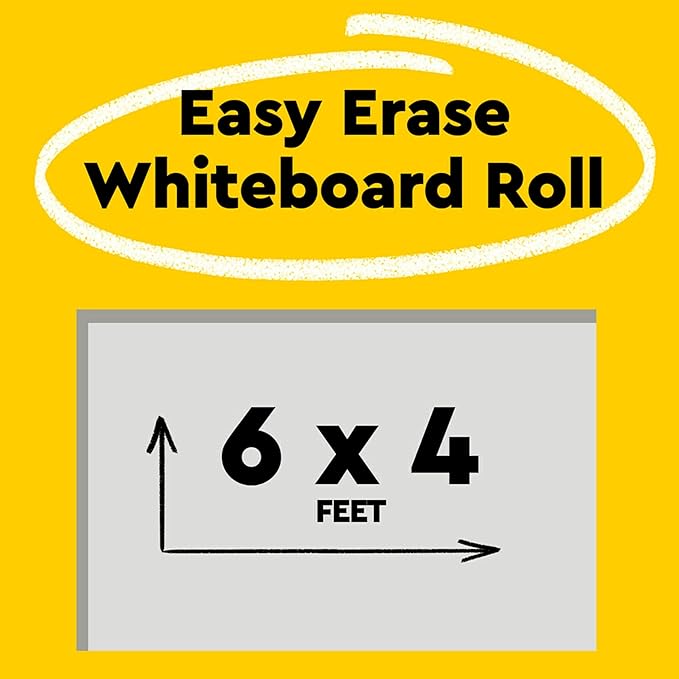 Post-it Easy Erase Permanent Marker Whiteboard Surface, Permanent Marker Wipes Away with Water, 6 ft x 4 ft, White Dry Erase Whiteboard Film (EE6x4)