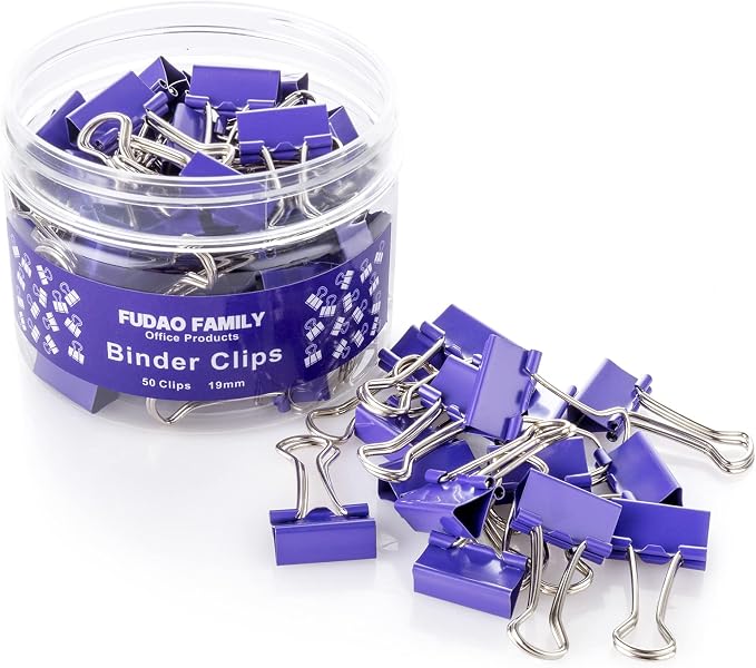 Small Purple Binder Clips, 3/4 Inch (19mm), 50 Pack Mini Clips