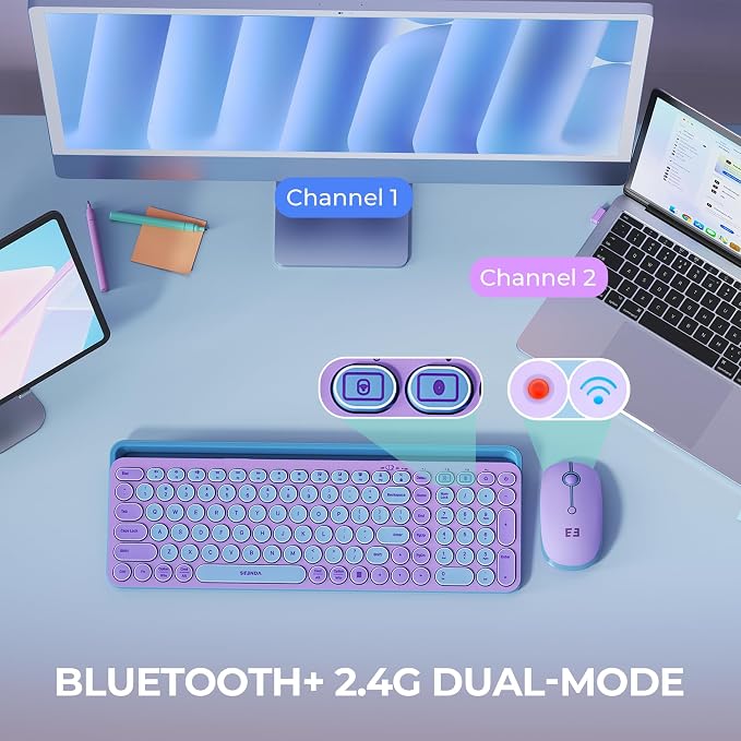 seenda CTU-301 Bluetooth Keyboard and Mouse Combo for iPad,Dark Purple | Bluetooth+2.4G combo with tablet holder, full-size keys and quiet clicks for iPad, iPhone, Mac, Windows and Android.