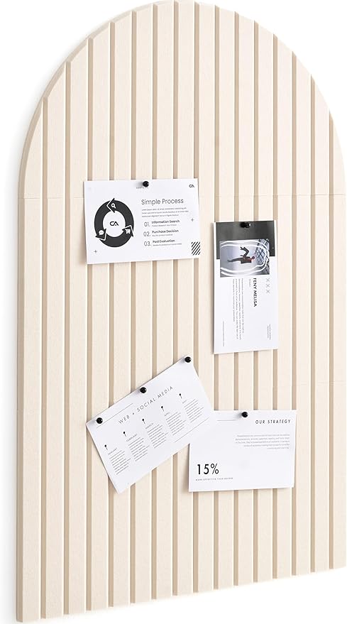 Large Felt Bulletin Board Arched 35" x 24" - Cork Board Alternative for Wall, 6 Felt Tiles with 32 Adhesive Tabs, Stylish Pin Board for Home Office, Bedroom & Classroom (Linen)