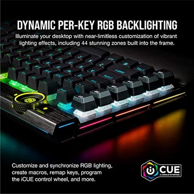 Corsair K100 RGB Mechanical Gaming Keyboard - Cherry MX Speed RGB Silver Keyswitches - PBT Double-Shot Keycaps - Elgato Stream Deck and iCUE Compatible - QWERTY NA Layout - Black