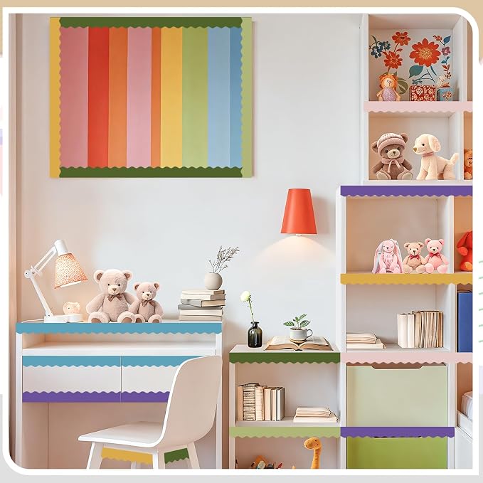 Bulletin Board Borders, 8 Rolls 262.4 Ft, Boho Bulletin Board Decorations | Colorful Scalloped Trim, Back to School Classroom Decor, Chalkboard Wall & Whiteboard Trim DIY, Home, Office, Posters & Party