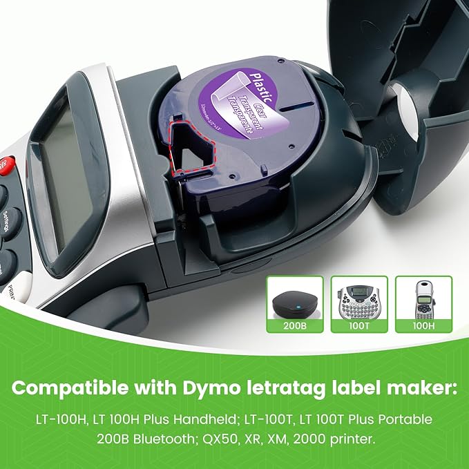 Label KINGDOM Compatible with DYMO Transparent LetraTag Label Maker Refills 16952 Clear Plastic Tape for Letra Tag LT-100H LT-100T QX50, 12mm x 4m, 5-Pack