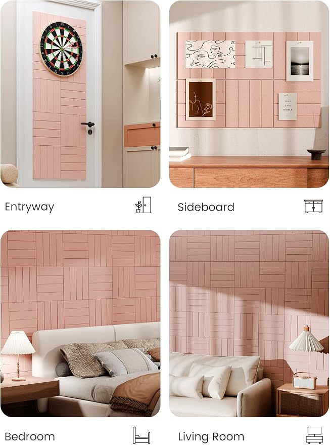 Bumusty 36" x 24" Large Cork Board Alternative, Pink | 6-Pack Felt Bulletin Board Tiles, 60 Adhesive Tabs, 30 Pushpins, Home, Office, Classroom, Vision Board