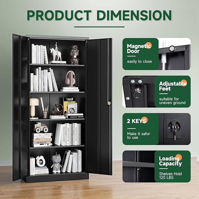 Metal Garage Storage Cabinets with Lock Door and Adjustable Shelves, Steel Tool Cabinets for Home,Office,Warehouse Organisieren (Black)