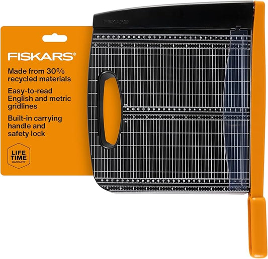 Fiskars Recycled Bypass Guillotine Paper Cutter, 12" Cut Length, Self-Sharpening, Paper Trimmer for Crafting and Scrapbooking, Arts and Crafts Supplies, Photo Cutter with 30% Recycled Materials