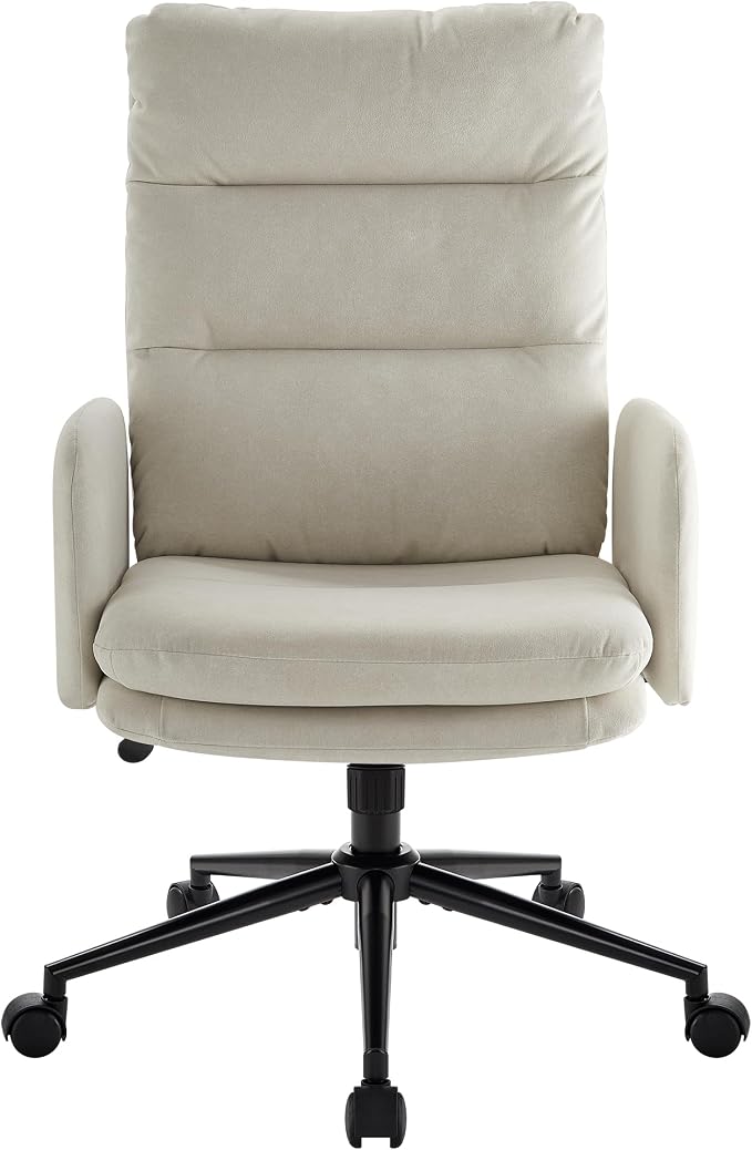 IWMH High-Back Home Office Chair,Upholstered Desk Chair with Armrests | Ergonomic Comfy Office Desk Chair,Height Adjustable Armchair with Wheels, 360° Swivel Computer Task Chair (Beige)