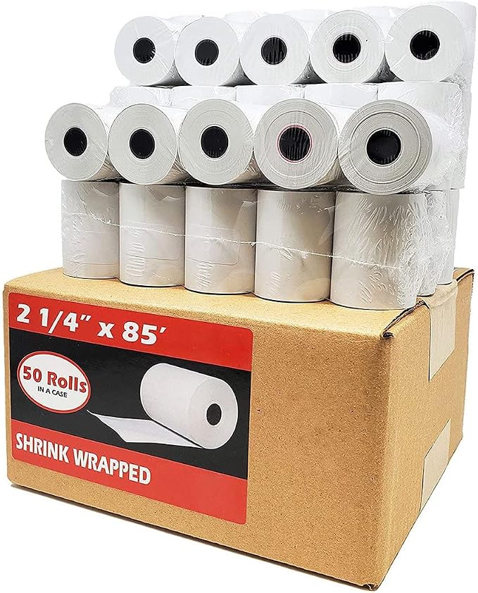 (1500 Rolls) 2 1/4 x 85 Thermal Paper Receipt Rolls 2.25 x 85 ft, 55 GSM Premium Quality German Paper Fits All Credit Card Terminals Verifone VX510 VX570 FD50 BPA Free from BuyRegisterRolls
