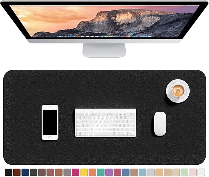 Hsurbtra Desk Pad, 30" x 14" PU Leather Desk Mat, XL Extended Mouse Pad, Waterproof Desktop Blotter Protector, Non-Slip Ultra Thin Large Laptop Keyboard Writing Mat for Office Home, Black