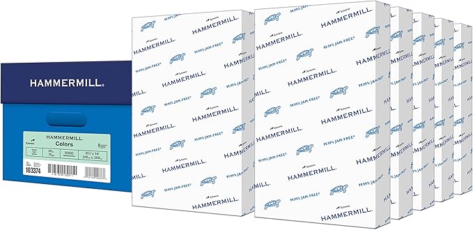 Hammermill Colored Paper, 20 lb Green Printer Paper, 8.5 x 14 - Made in the USA, Pastel Paper, 103374C - 10 Ream (5,000 Sheets)