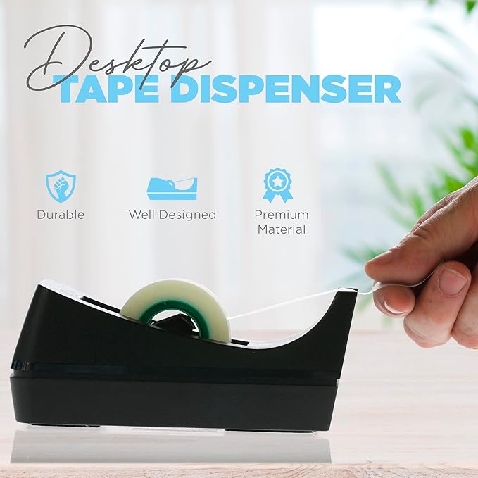 Desktop Tape Dispenser - Non-Skid Base - Weighted Tape Roll Dispenser - Perfect for Office Home School (Tape not Included) 4 Pack