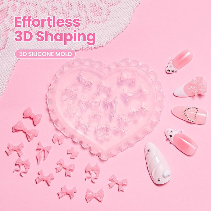 Beetles 3D Gel Nail Art with 3D Mold-2 Pcs Ballet Whisper Clear&Pink Solid Builder Nail Gel,Non-Sticky Sculpting, Dual-Ended Sculpture Pen, Beginner Friendly DIY at Home,UV LED Lamp Needed