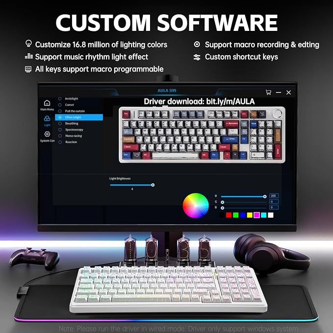 Aula F99 Creamy Keyboard Wireless Mechanical Custom Gaming Keyboards | 96% Computer Keyboard,Hot Swappable RGB Backlit Keyboards,Full Size Topographic Side-printed Keycaps,LEOBOG Switch