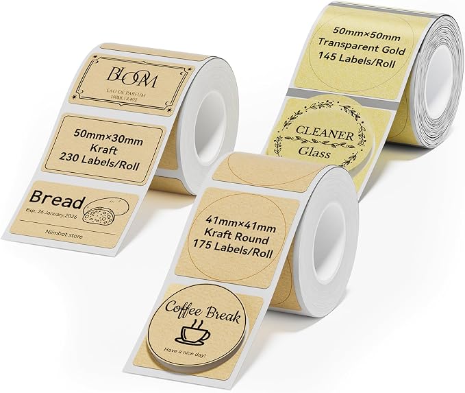 NIIMBOT Thermal Label Tape 3Rolls for B1/B2/B21/B31/B3S/K3 Label Maker | Multi-Size Pack (50x50mm, 41x41mm, 50x30mm) for Baking, Cosmetics, Jars, Gifts, Logos & File Organization Stickers