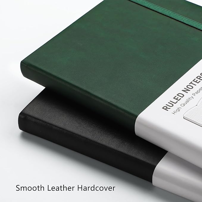 RETTACY Lined Journal Notebook, 192 Numbered Pages, A5 Medium Size (5.7'' x 8.3''), for Men & Women, Journaling, Writing, Work & Office, Leather Hardcover, 100 GSM Thick Paper (Dark Green)