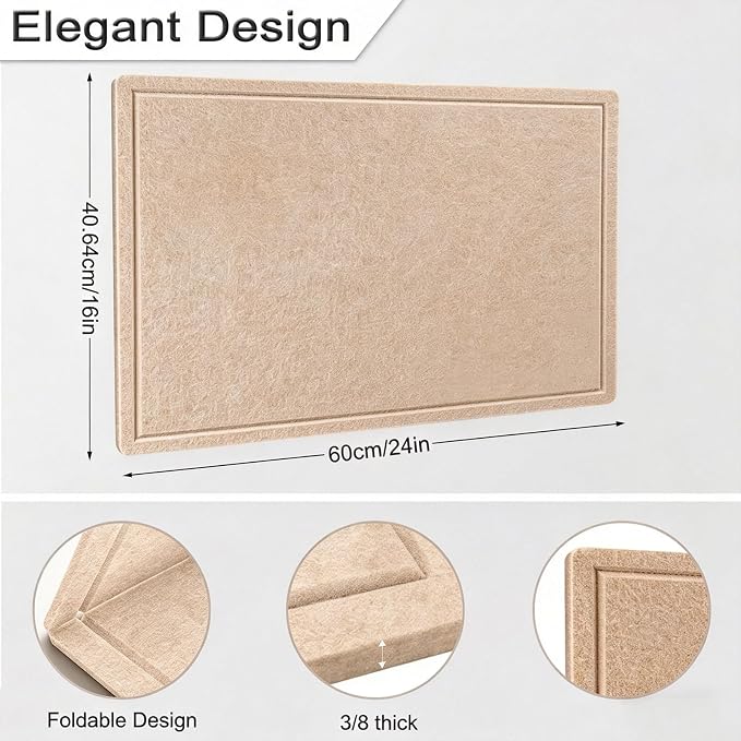 Cork Board Alternative, Decorative Foldable Felt Bulletin Board 24 * 16 Inches, Alternative Photo Board Self-Adhesive Vision Board, Decorative Pin Board (Rectangle Light Camel)