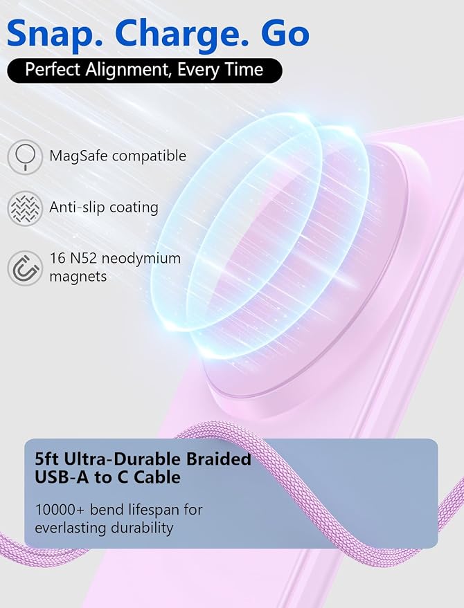 Mag.Safe Charger - Magnetic Wireless Charger for iPhone 12-17,Purple | Fast Charging | Magnetic iPhone Charging | for iPhone Charger Stand